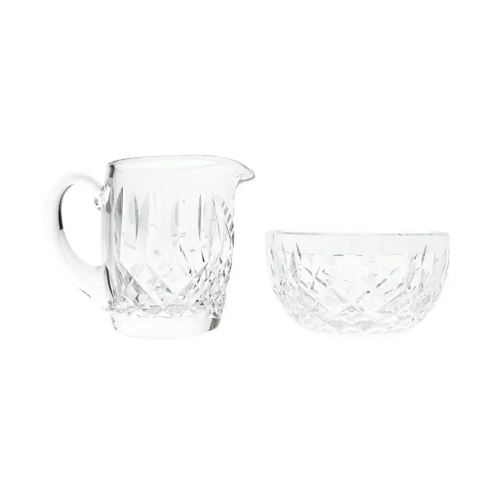 Waterford “Lismore” Crystal Creamer 3 3/4” 6oz & Open Sugar Bowl 4” Set, Signed